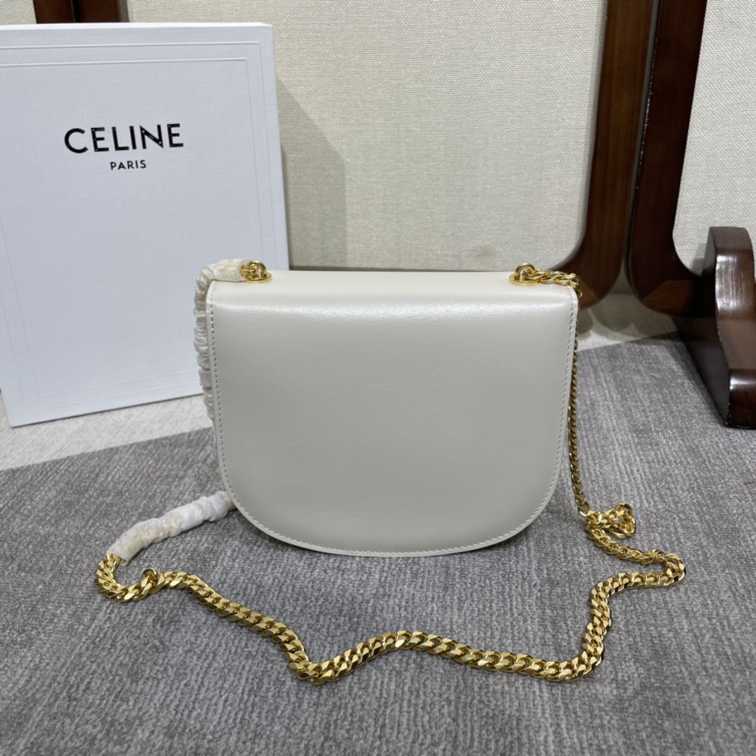 Celine Triomphe brand logo Logo chain shiny calf leather crossbody ...
