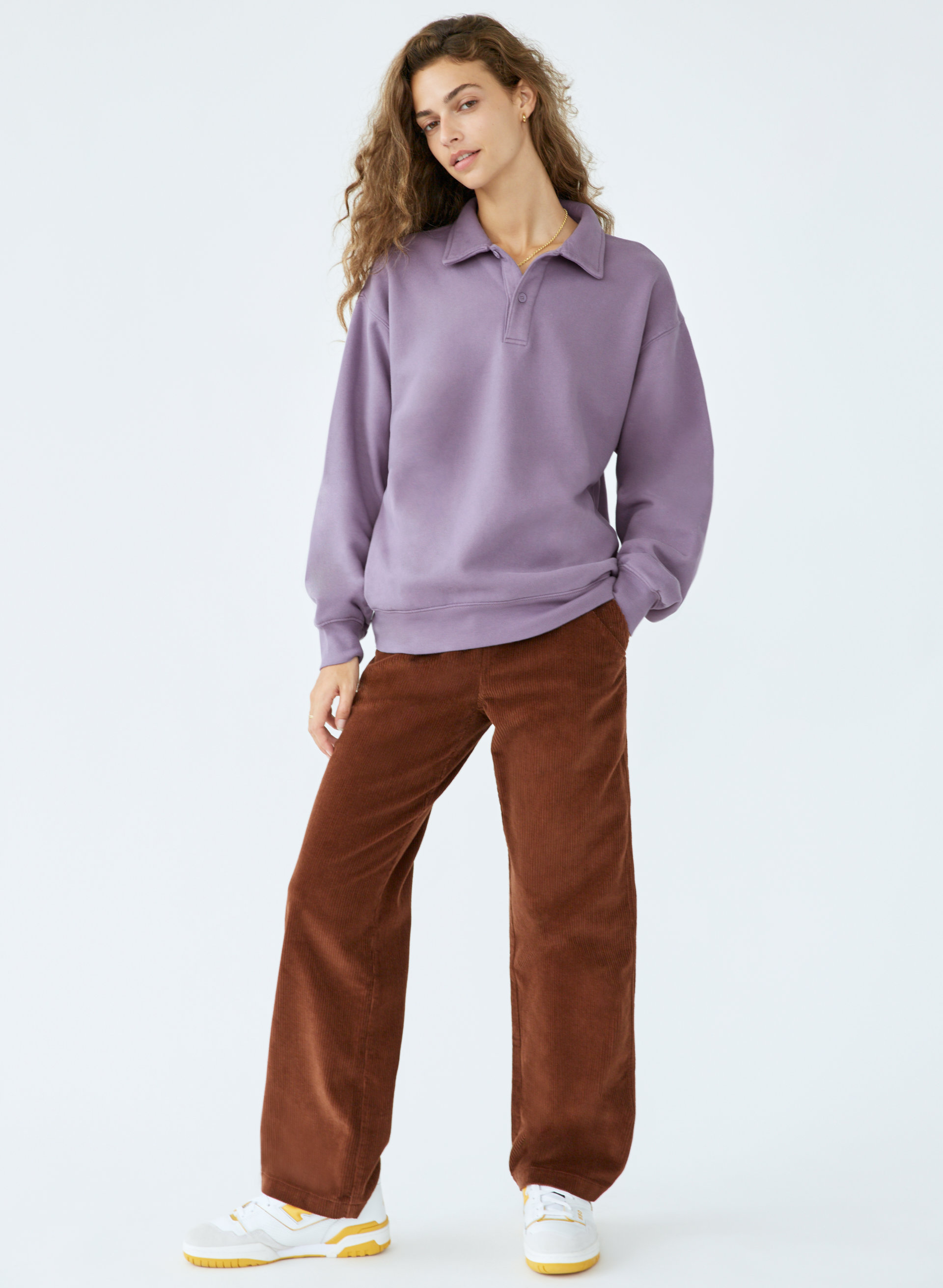 Cozy Fleece Boyfriend Polo Sweatshirt