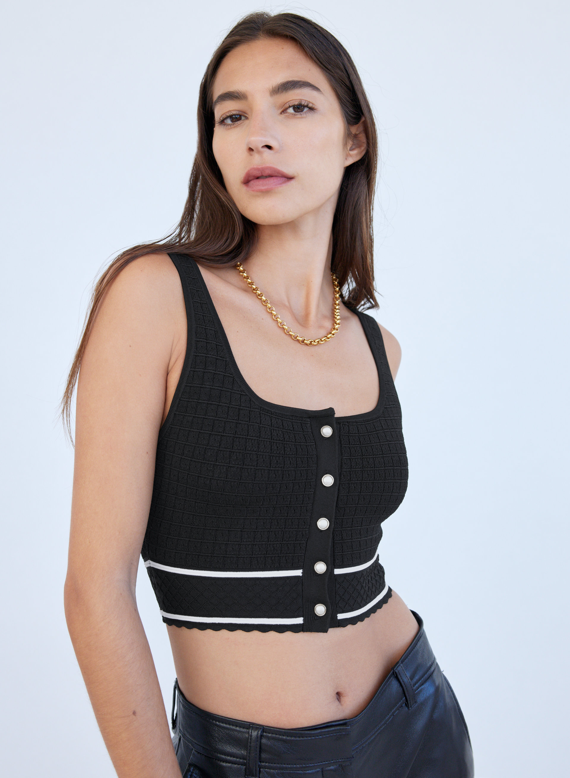 Sculpt Knit Button Tank