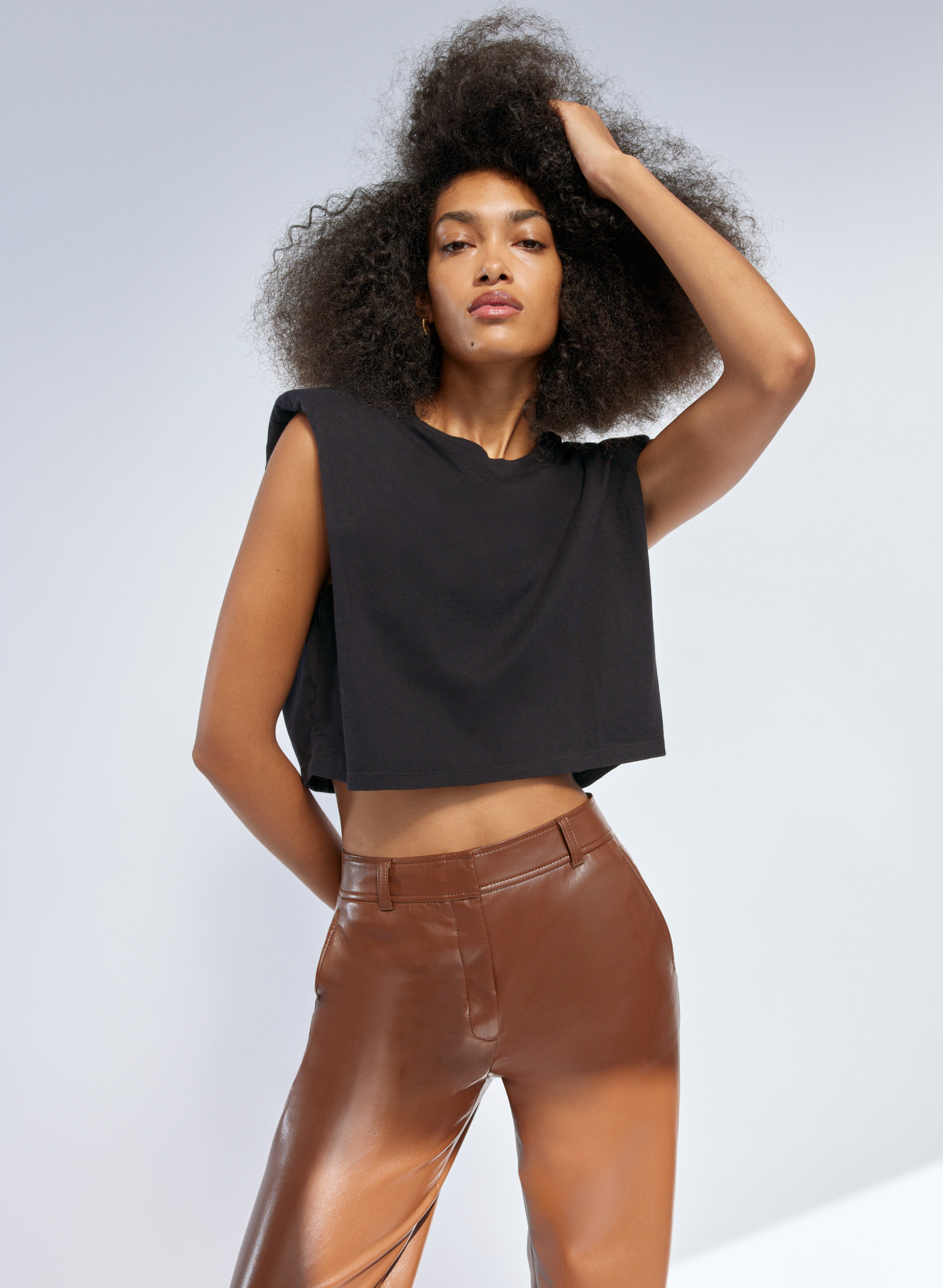Shoulder Pad Cropped T-Shirt