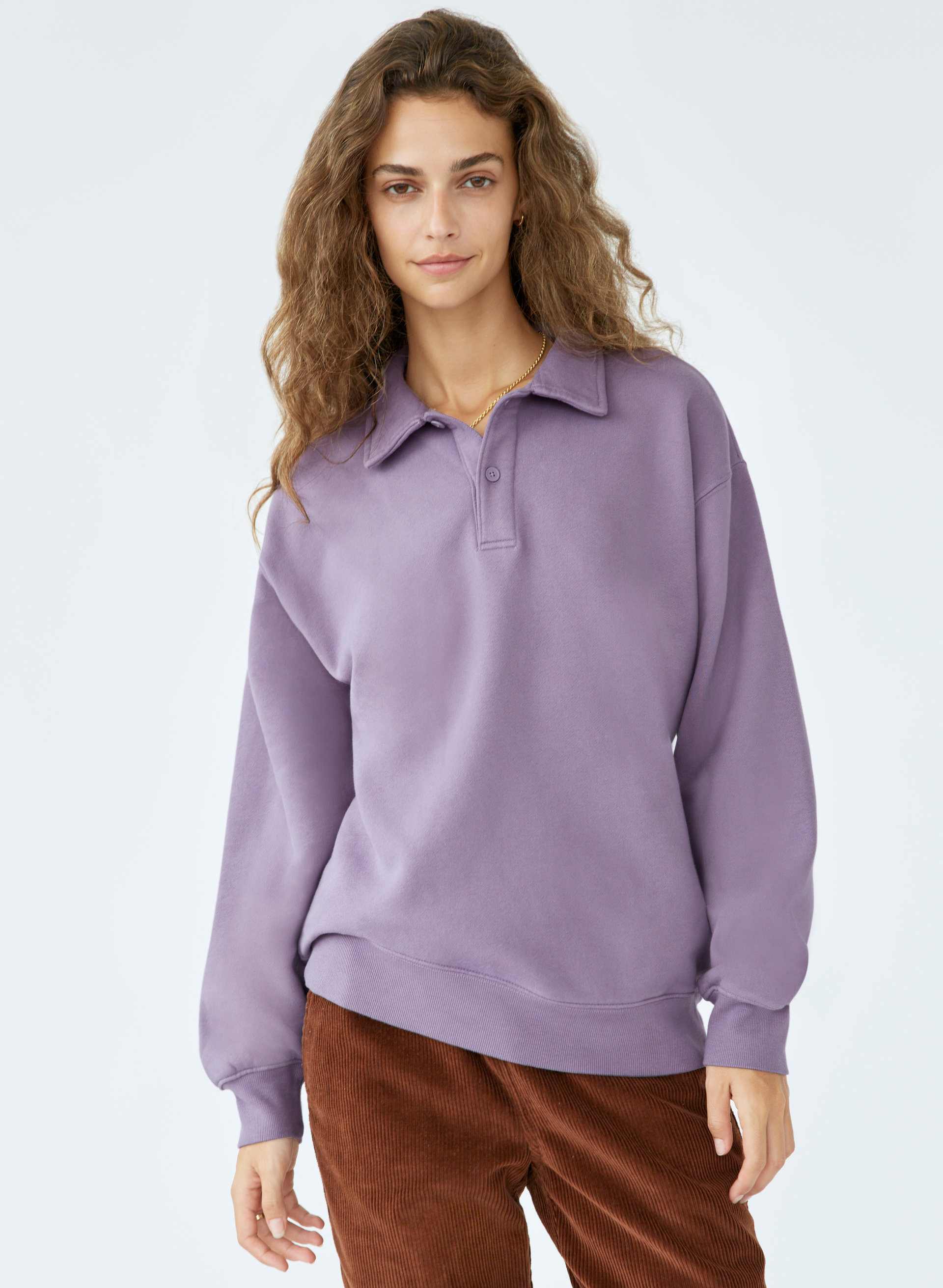 Cozy Fleece Boyfriend Polo Sweatshirt