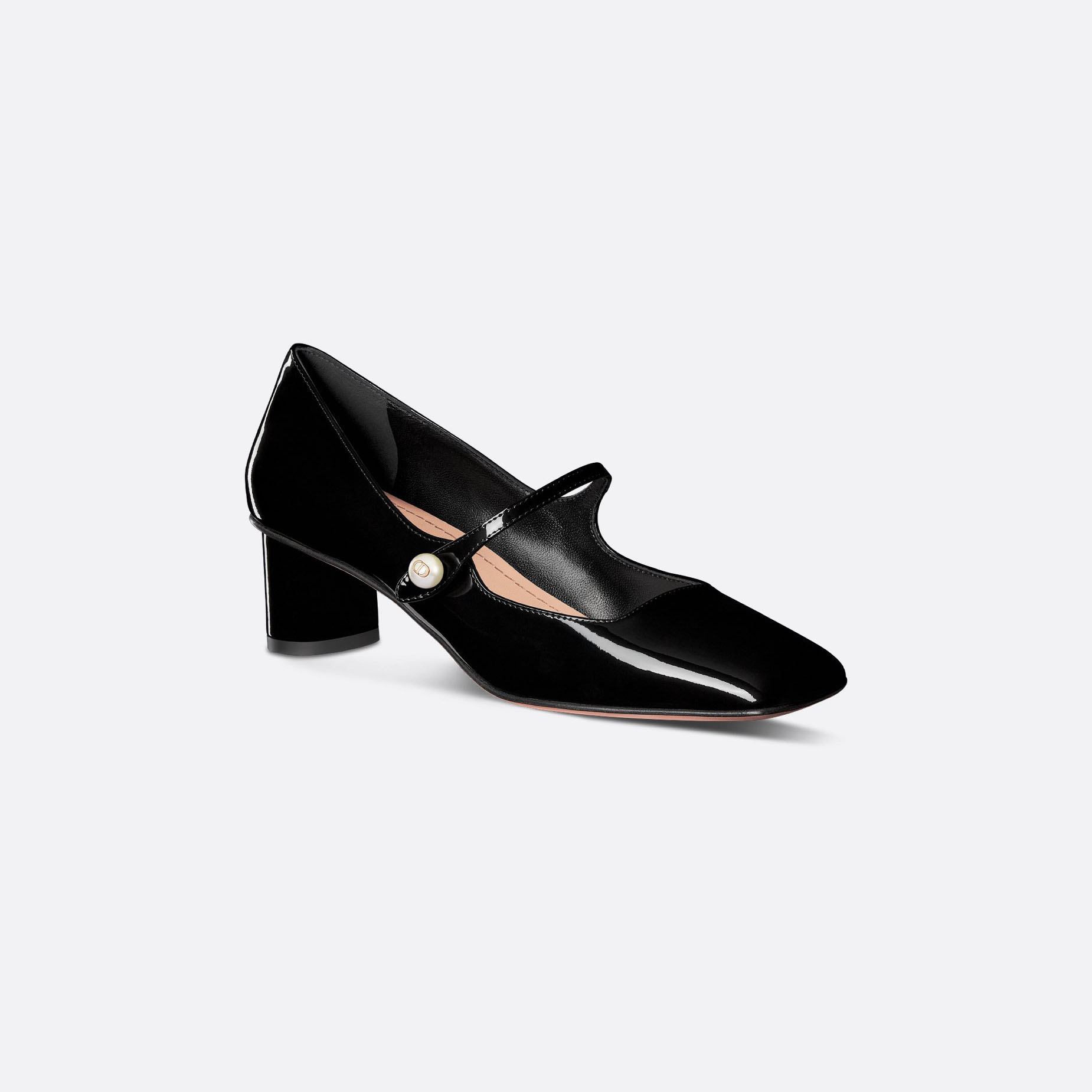 Dior black patent leather square head thick heel high heels shoes