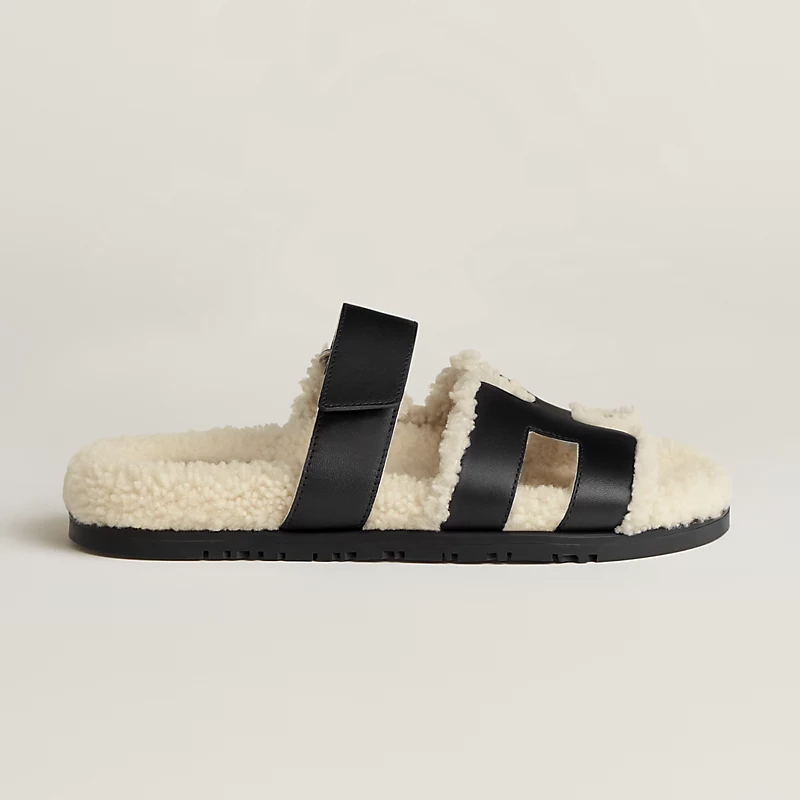 HERMES Chypre Black Wool of lamb Slippers