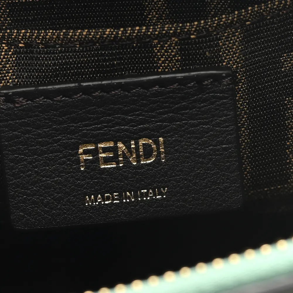 Fendi Mini Logo Embossed By The Way Top Handle Boston Bag Menta King Vitello Leather & Plexiglass Gold Hardware