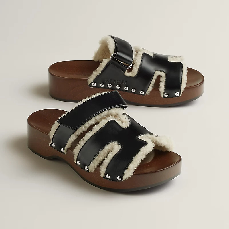 HERMES Kos Slippers High-heeled slippers Black High Heels Sandal