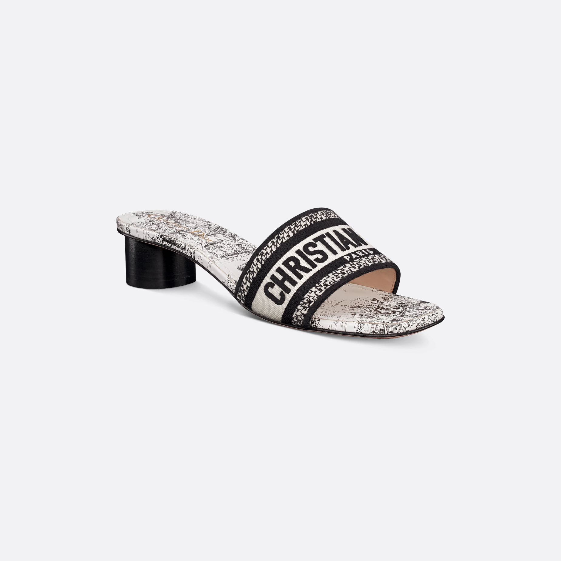 Dior black and white thick bottom square head high-heeled slippers