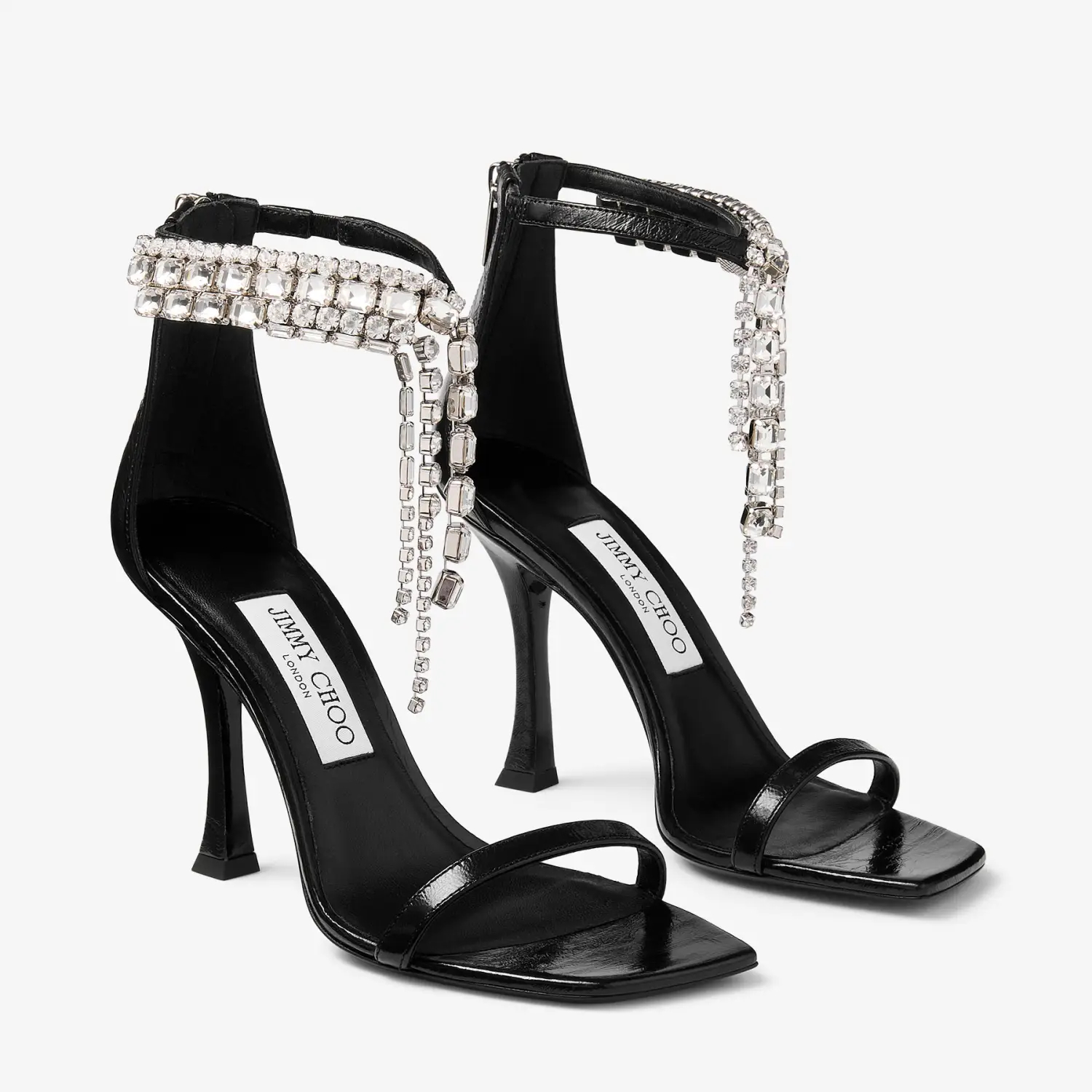 JIMMY CHOO Black vintage metallic texture leather high heeled sandals