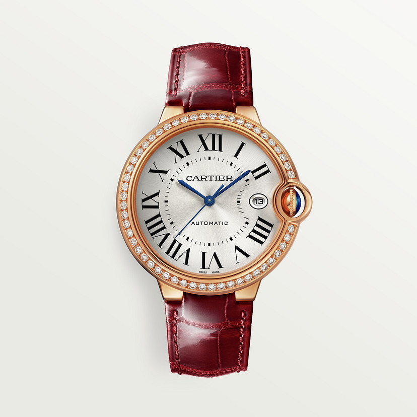 Ballon Bleu de Cartier watch 40mm rose gold diamonds leather CRWJBB0056