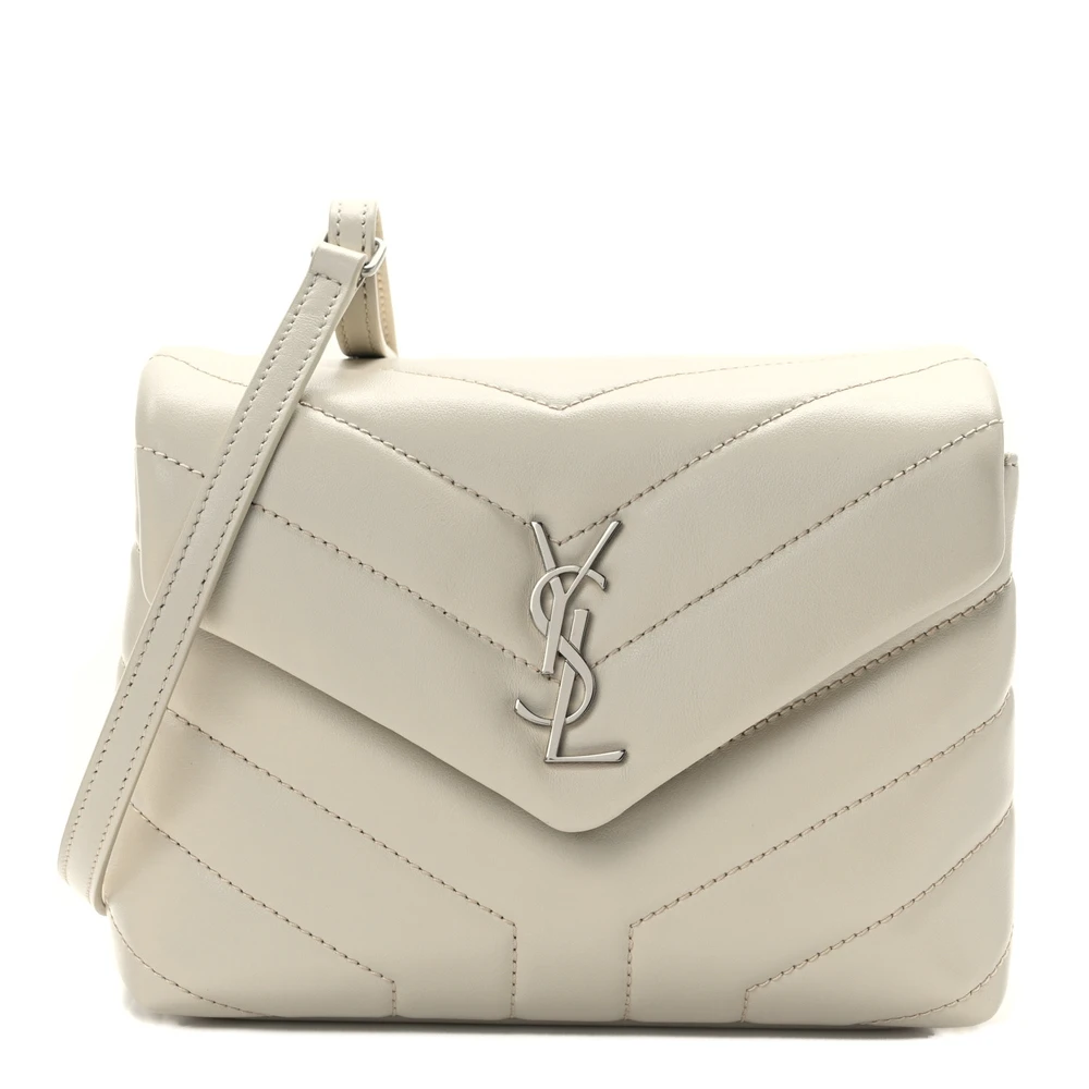 Saint Laurent Mini Loulou Crossbody Bag Crema Soft Y-Quilted Monogram Calfskin Leather Silver Hardware