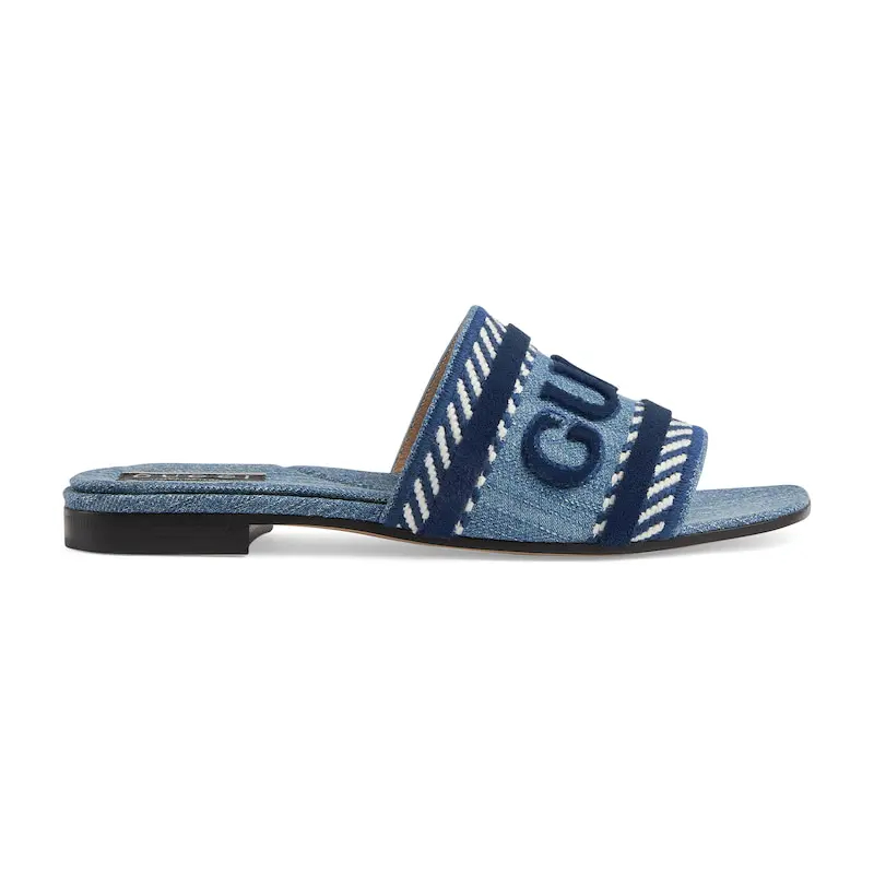 Gucci square head blue flat bottom slippers