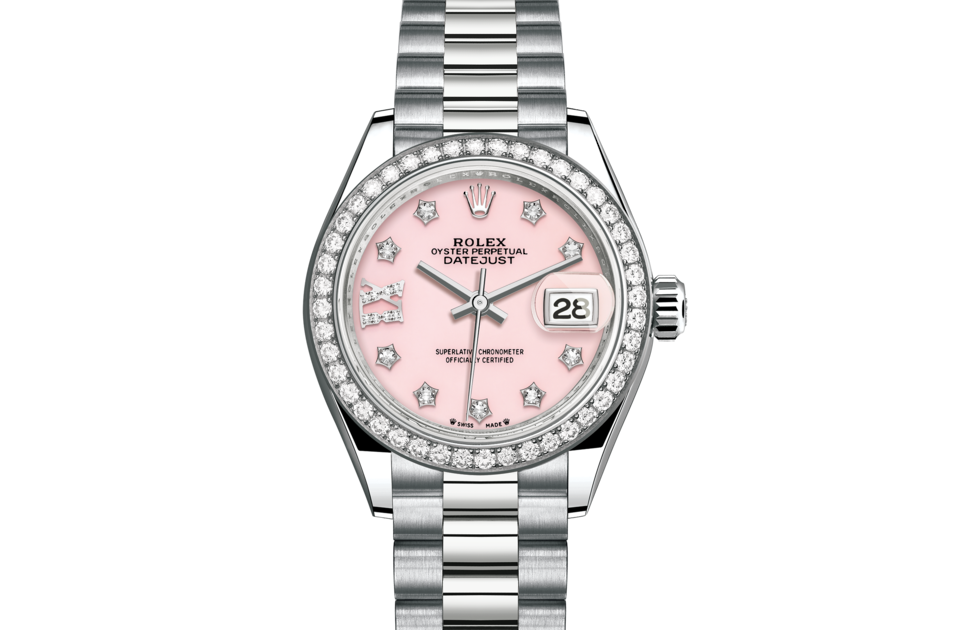 Rolex Lady-Datejust Oyster 28 mm white gold and diamonds Pink opal dial M279139RBR-0002