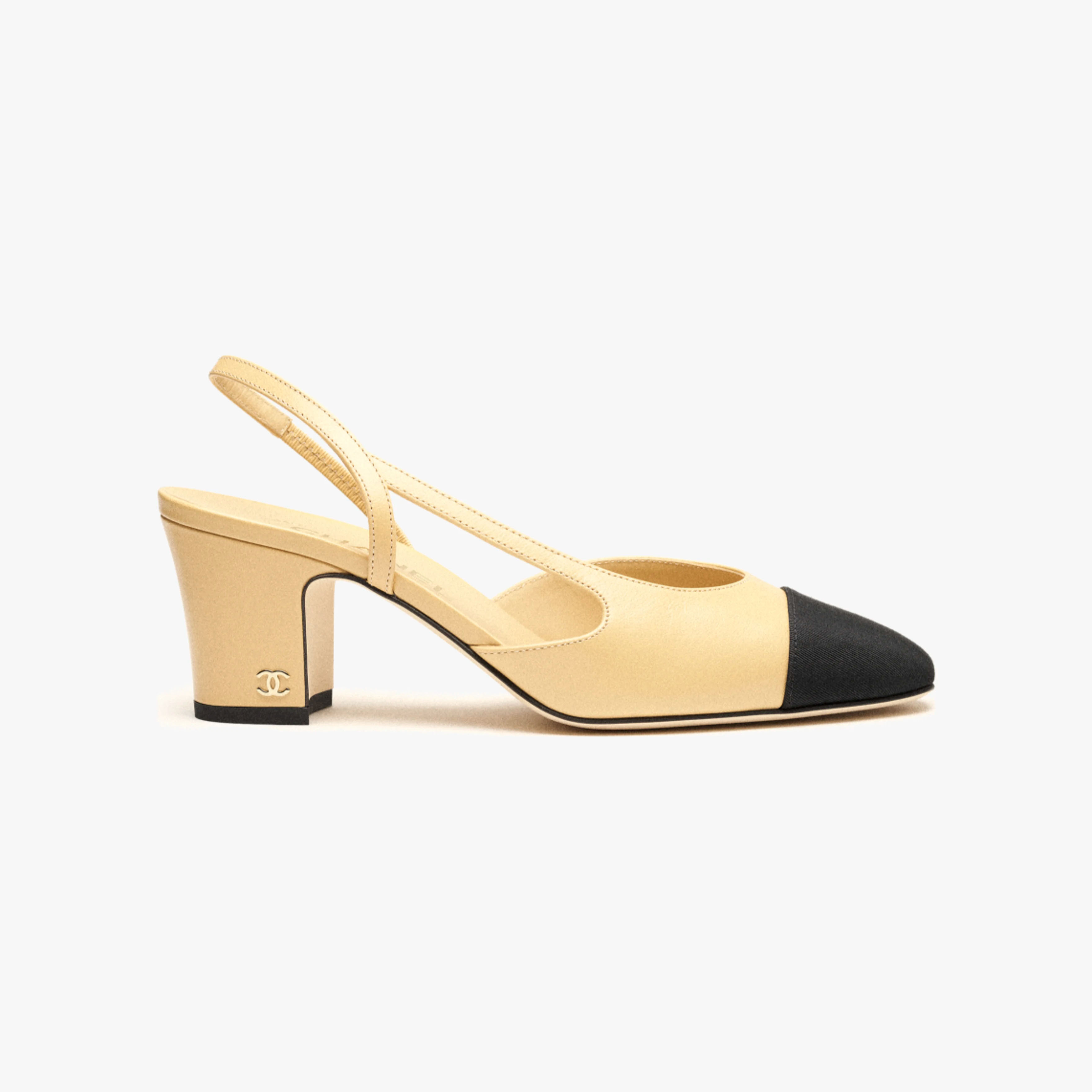 Chanel Rear lace up high heels, sheepskin and satin beige and black High Heels Sandal