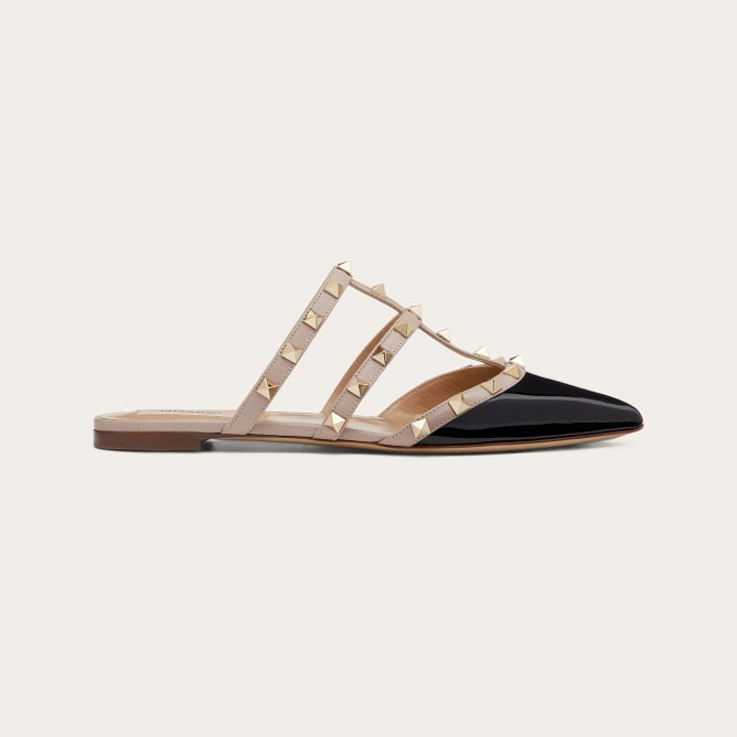 VALENTINO Black patent leather studded Muller shoes