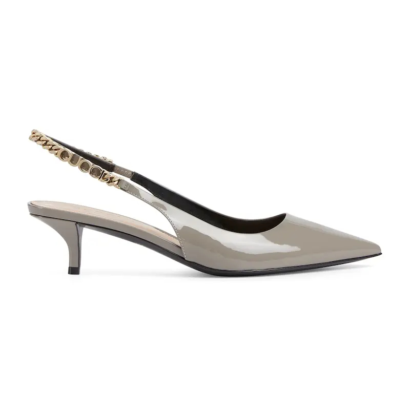 Gucci grey patent leather pointed heels high heels shoes Rear lace up high heels