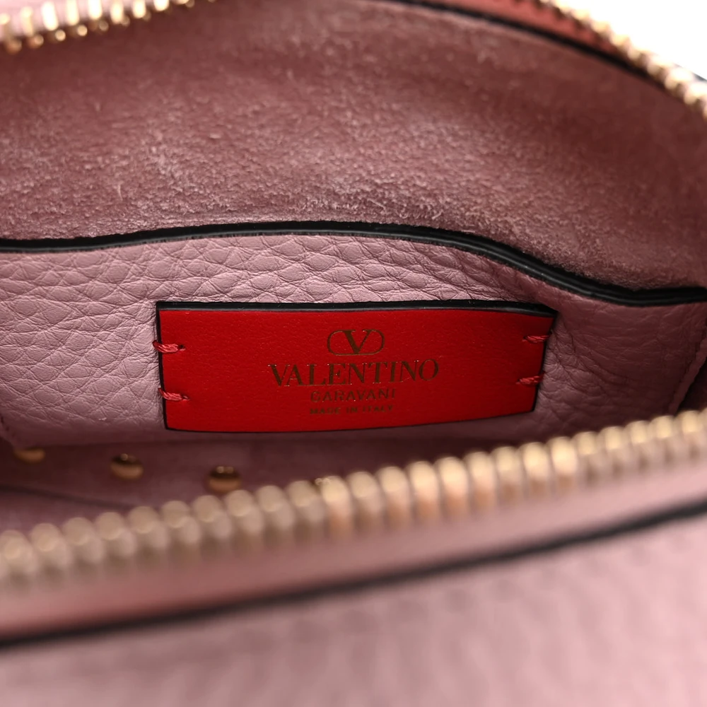 Valentino Garavani Small Rockstud Flip Lock Shoulder Bag Water Rose Pebbled Calfskin Leather Gold Hardware