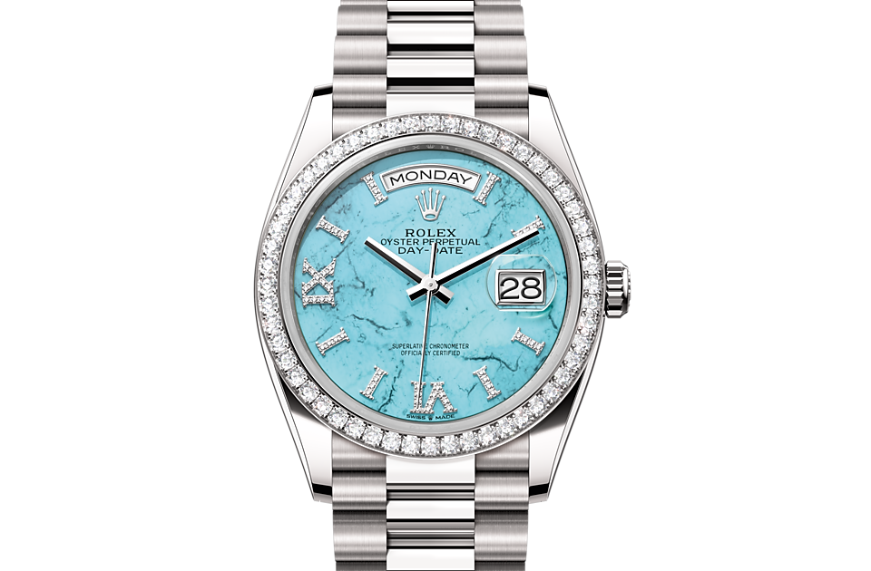 Rolex Day-Date 36 Oyster 36 mm white gold and diamonds Turquoise dial M128349RBR-0031