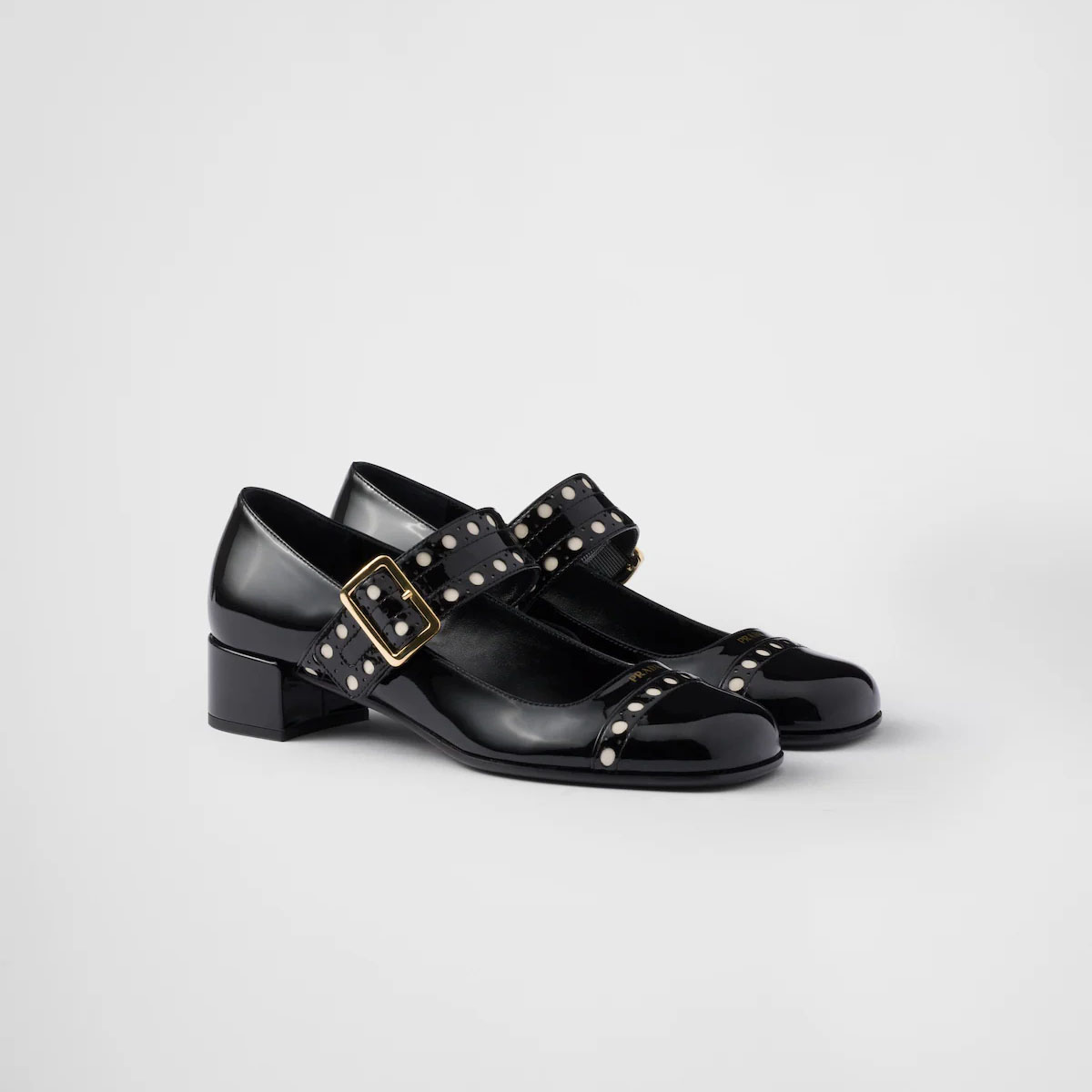 PRADA Patent paint leather Black High Heels Shoes Mary Jane Shoes