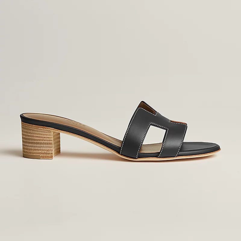 HERMES Oasis Slippers High-heeled slippers Black High Heels Sandal