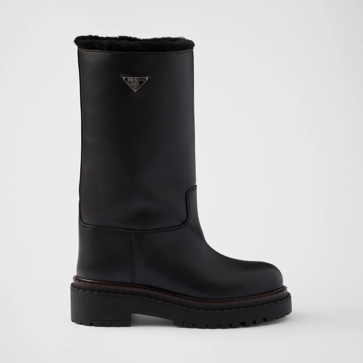 PRADA Black leather and sheepskin boots