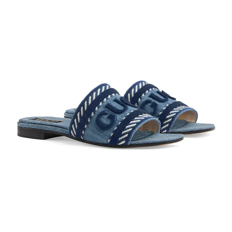 Gucci square head blue flat bottom slippers