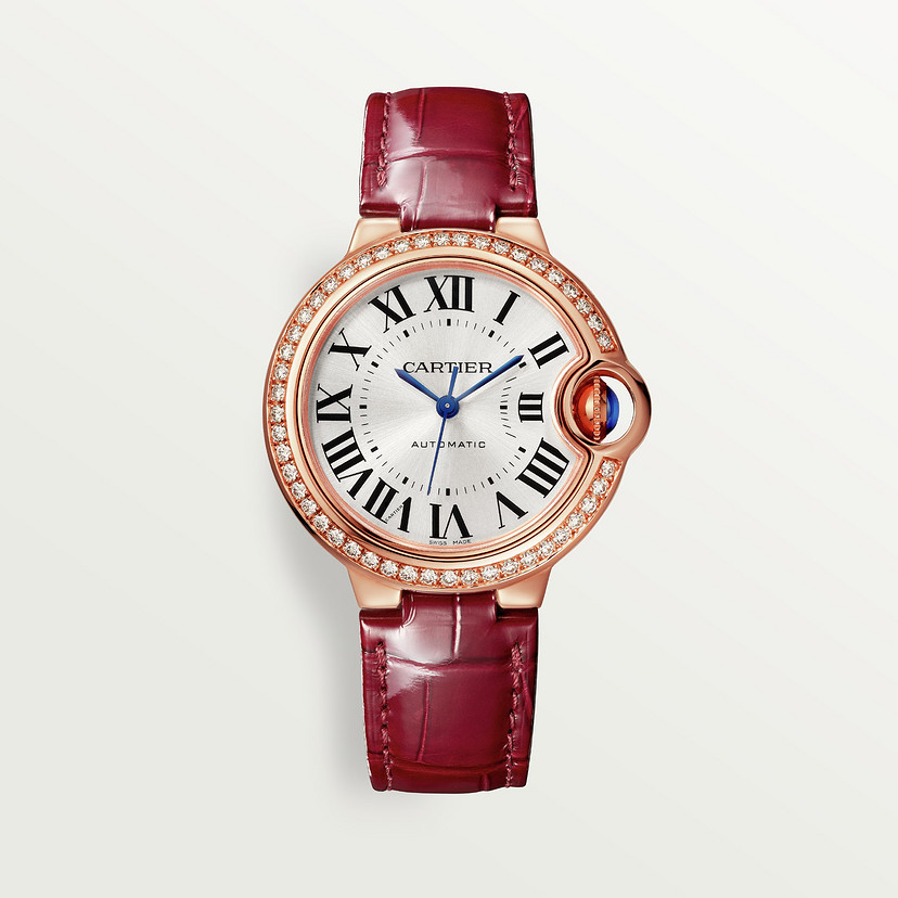Ballon Bleu de Cartier watch 33mm rose gold diamonds leather CRWJBB0033