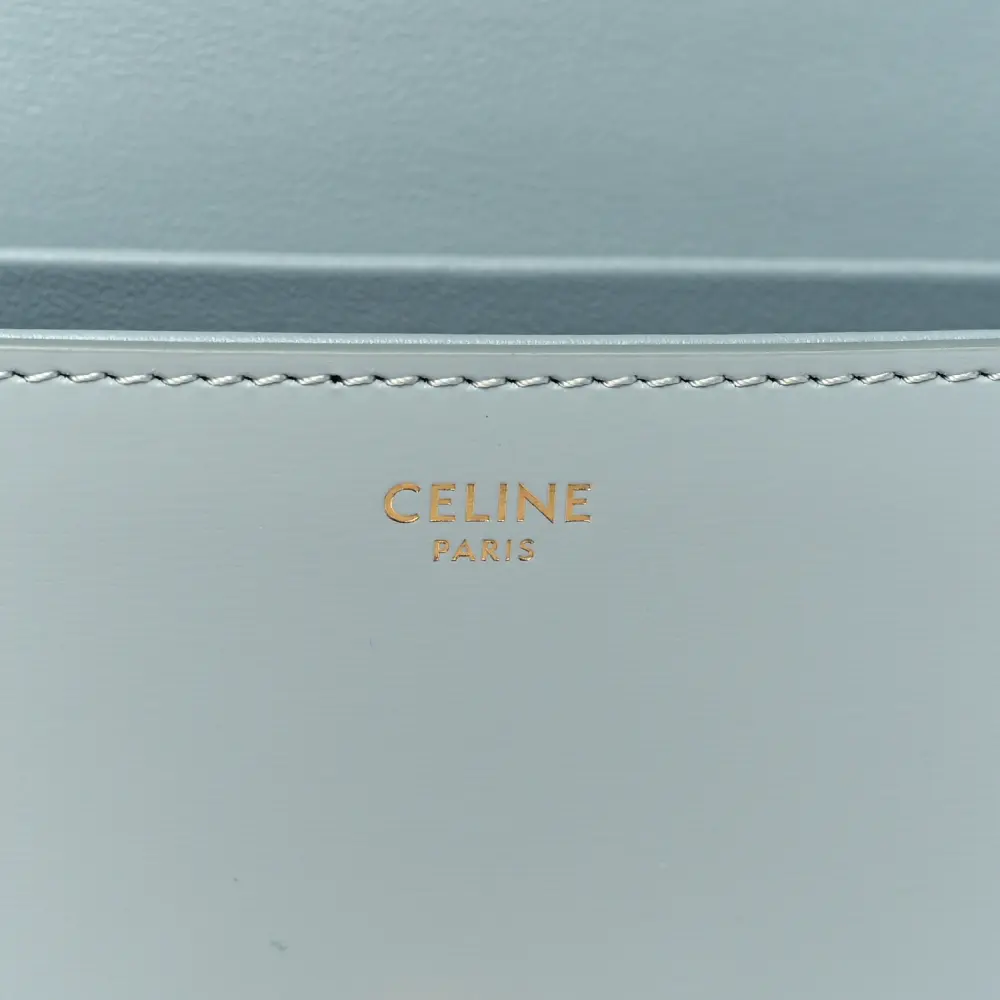 Celine Small Cuir Triomphe Chain Shoulder Bag Ice Blue Shiny Calfskin Leathe