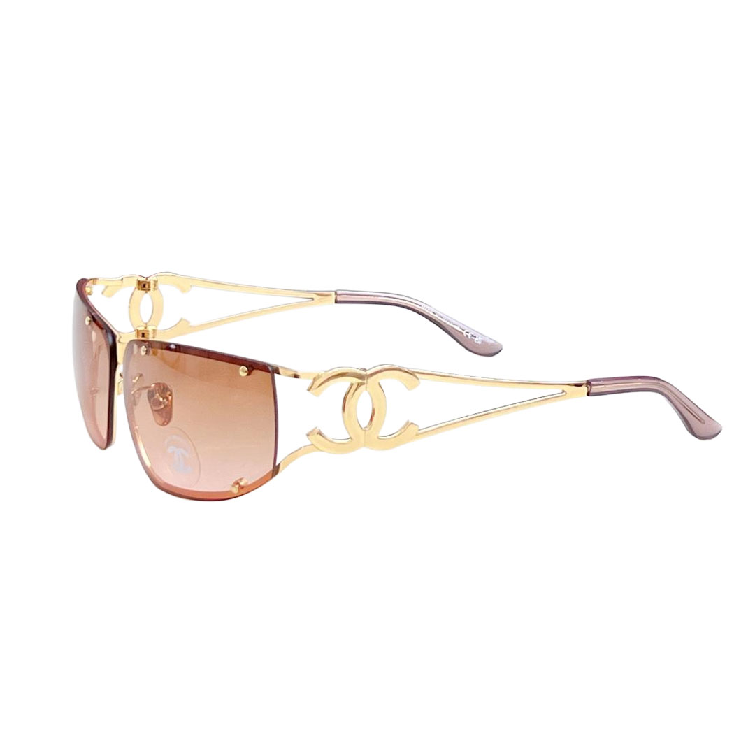 CHANEL square frame glasses rose gold color size 64-11-120