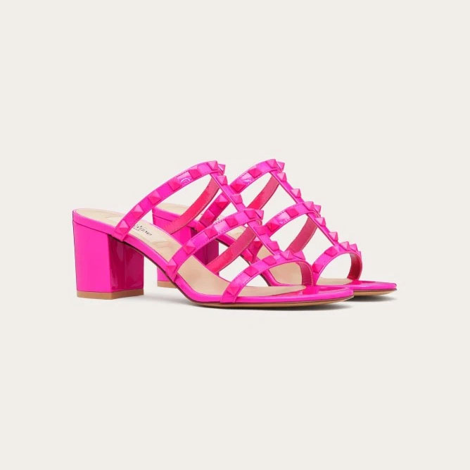 VALENTINO Barbie powder patent rivet slipper sandals (heel height 6cm)