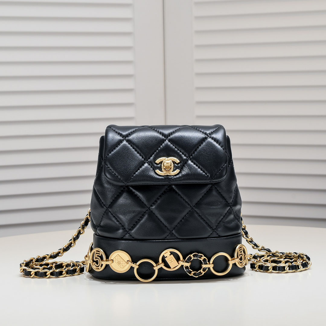 Chanel Black / White / Red / Pink Quilted Lambskin Leather Backpacks