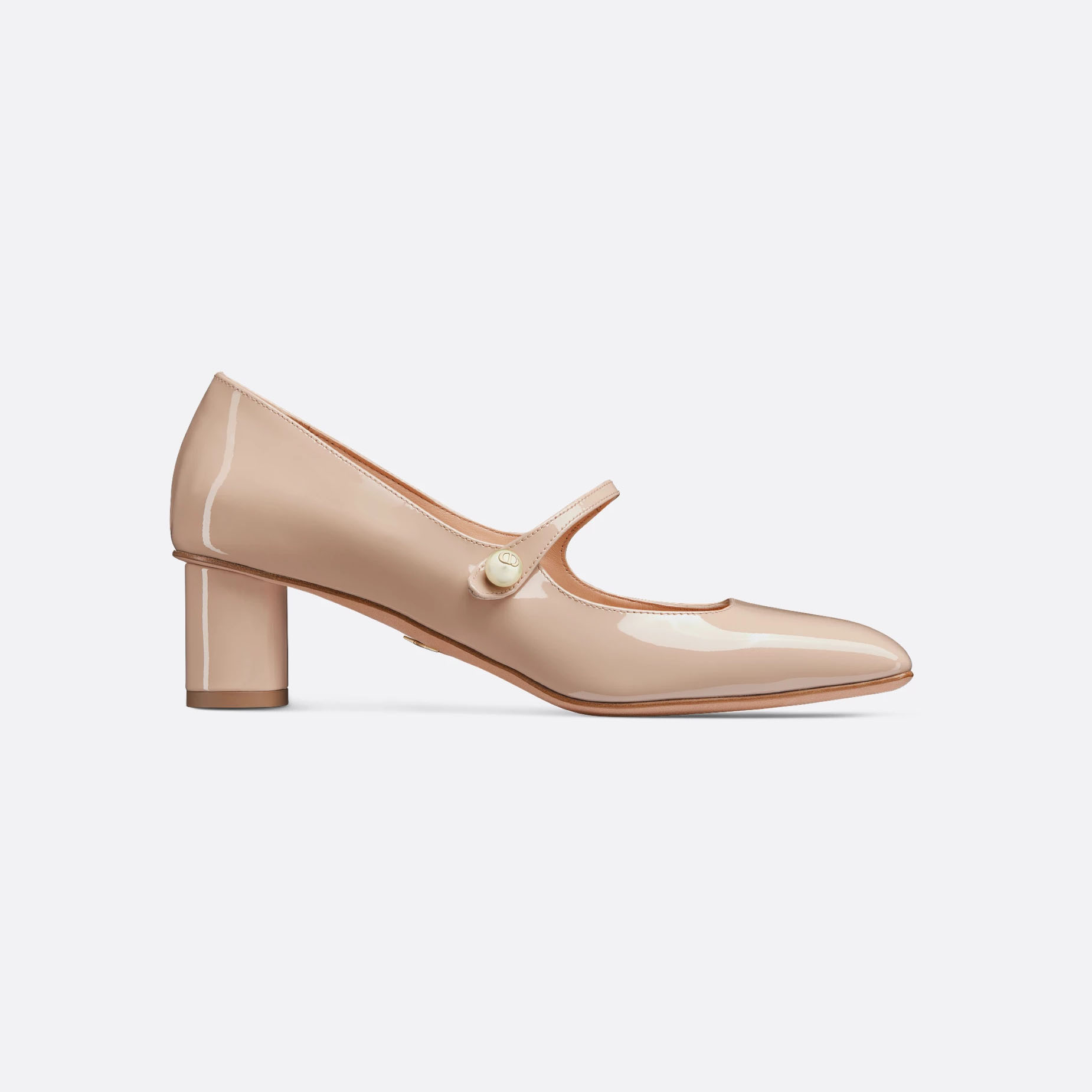 Dior apricot nude patent leather square head thick heel high heels shoes
