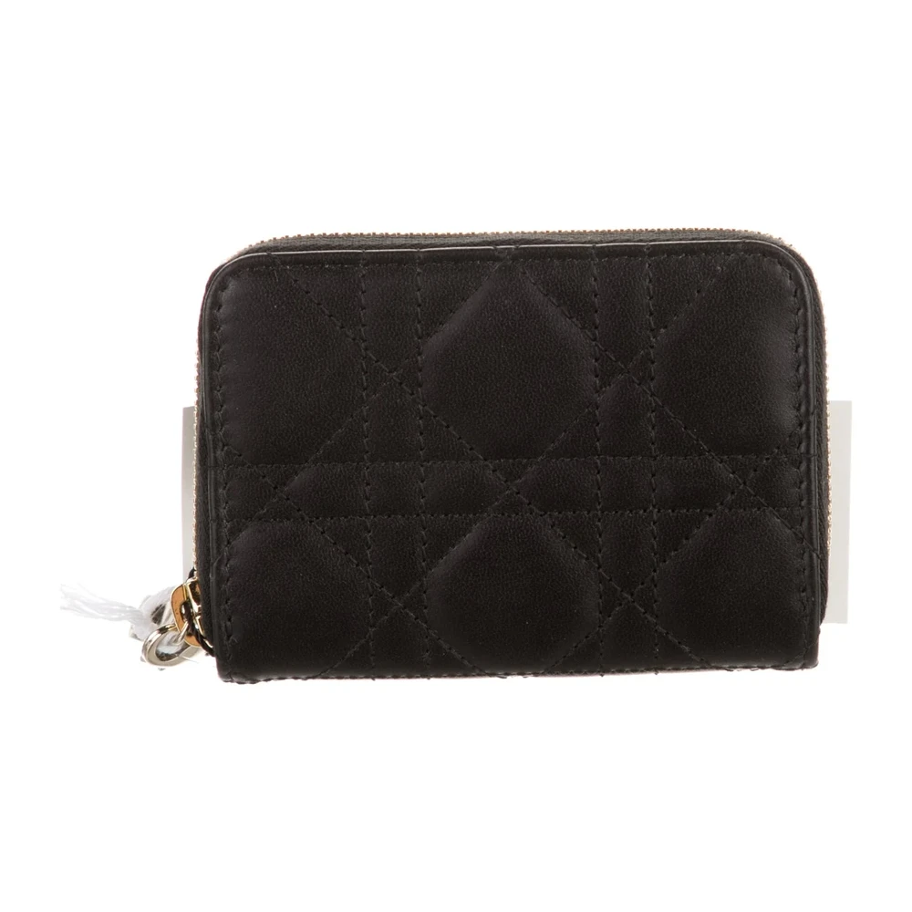 Dior Medium Lady Dior Zip Compact Wallet Black Calfskin Leather Gold Hardware