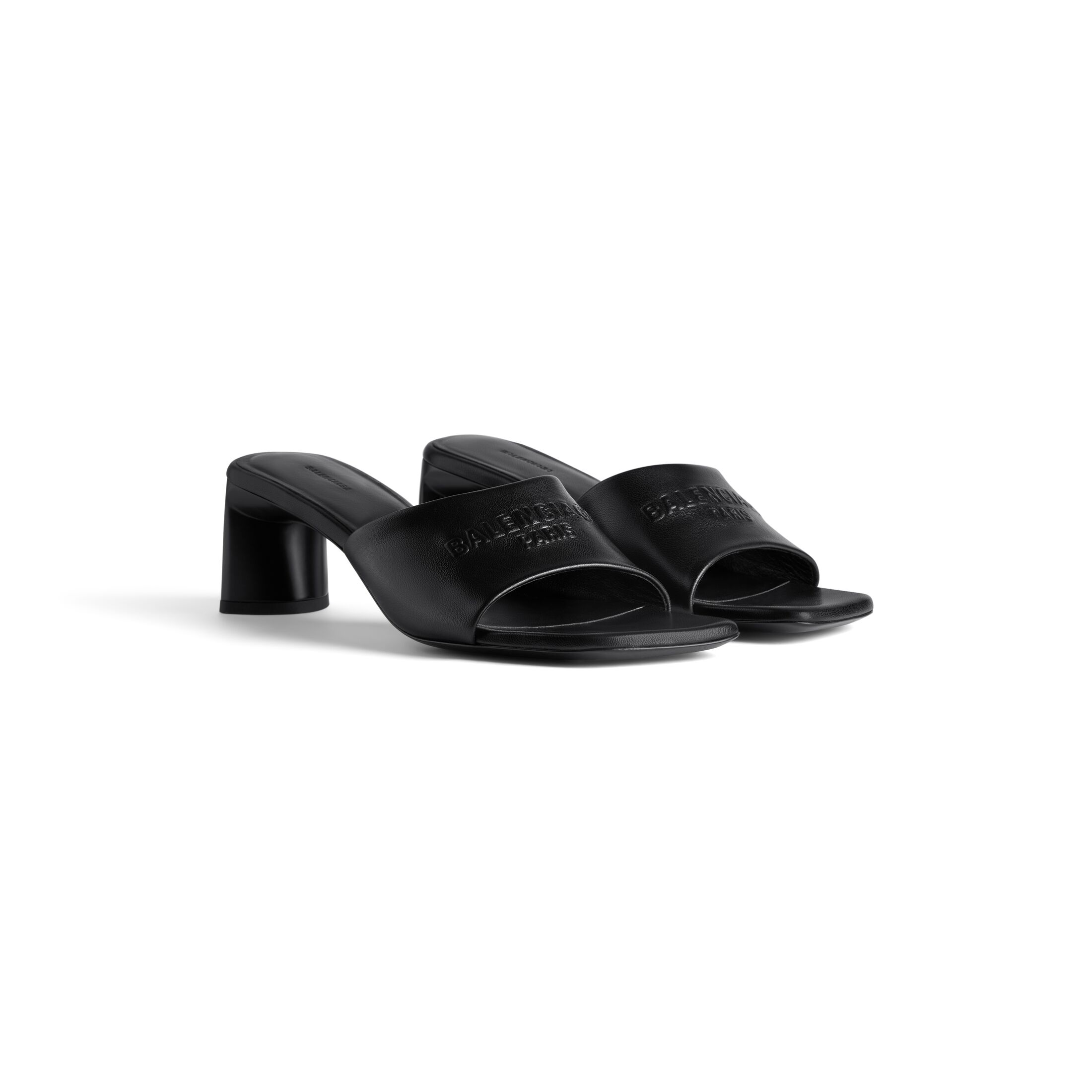 BALENCIAGA Black square toe chunky heel 60 mm sandals High Heels Slippers