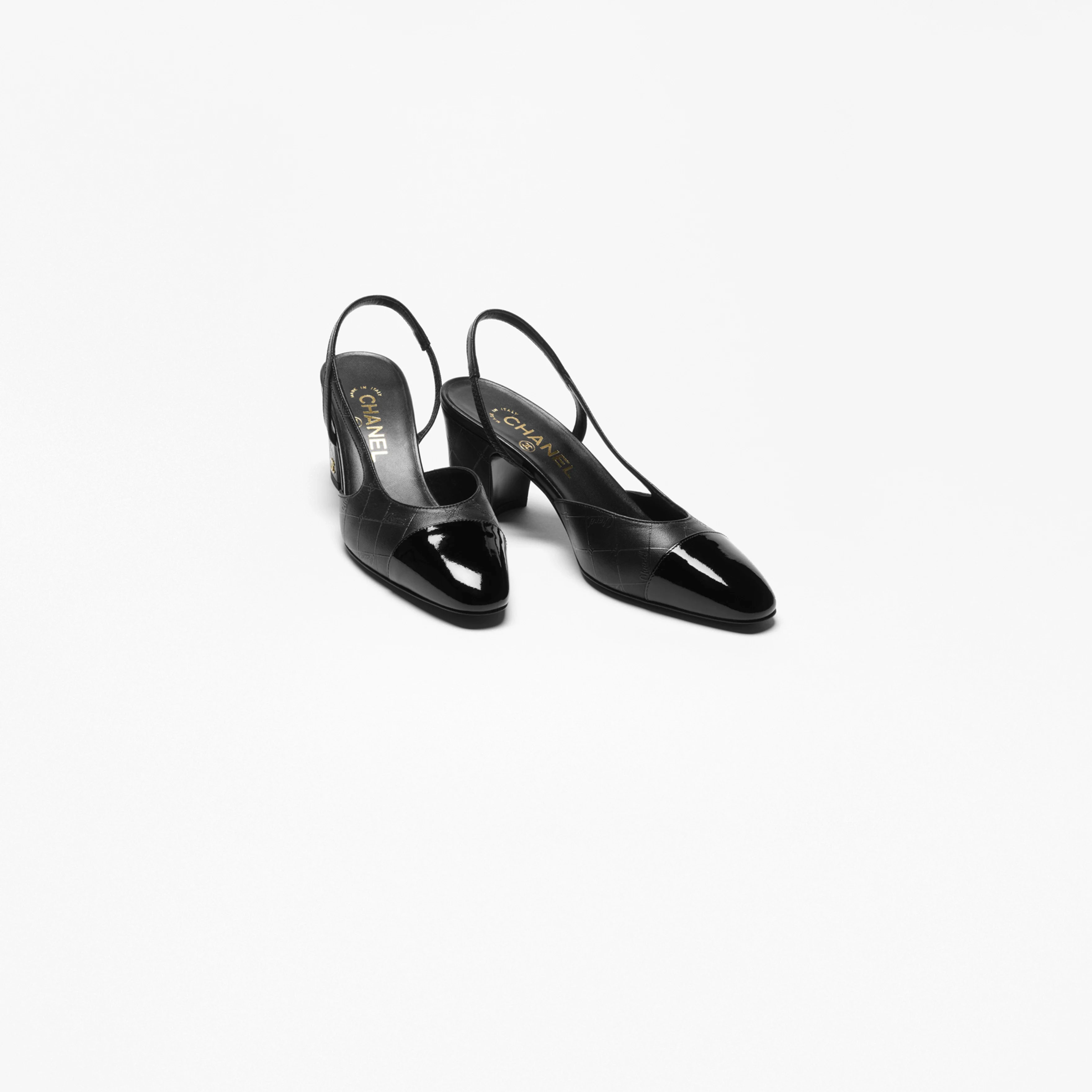 Chanel lambskin, calf patent leather, black Rear lace up high heels High Heels Sandal