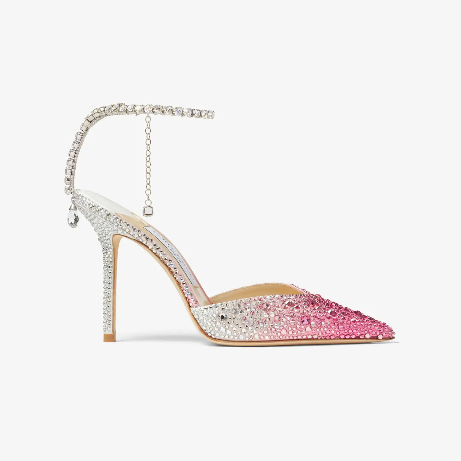 JIMMY CHOO Crystal sugar pink gradient satin heels Pointed heels shoes