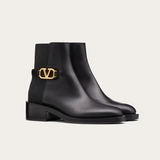 VALENTINO SIGNATURE Calf leather ankle boots (heel 3 cm high)