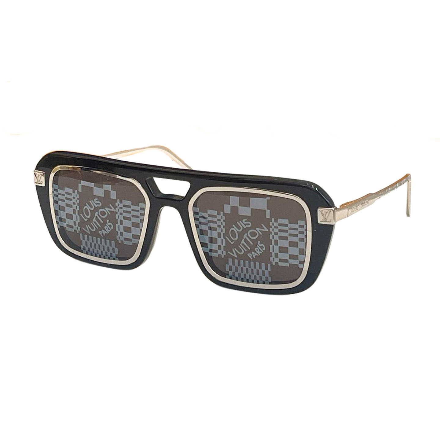 Louis Vuitton square black frame glasses monogram/damier black color lens Size 51口22-140