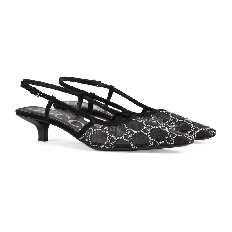 Gucci black pointed heels high heels shoes Rear lace up high heels