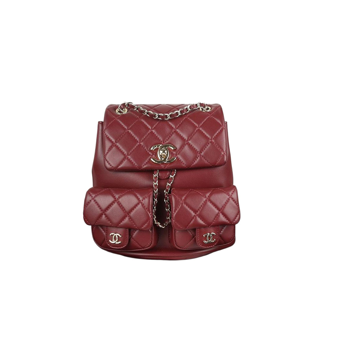 Chanel Red / Green / Silver /Purple / Milk Tea Color / Black Quilted Caviar Leather Backpacks