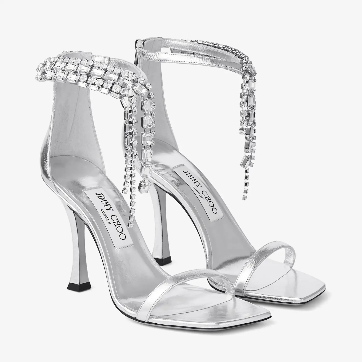 JIMMY CHOO Silver vintage metallic texture leather high heeled sandals