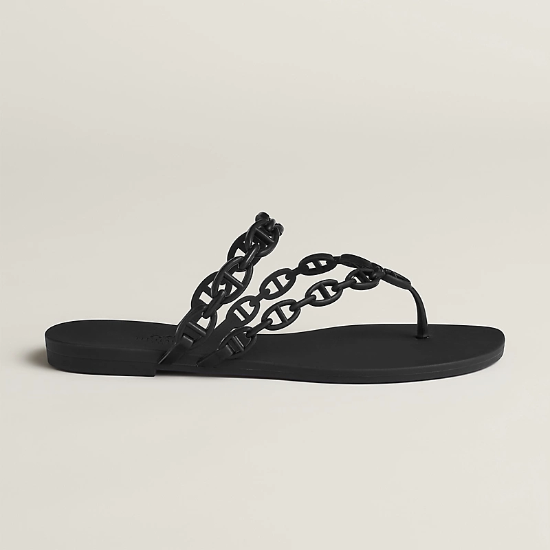 HERMES Island Black Slippers