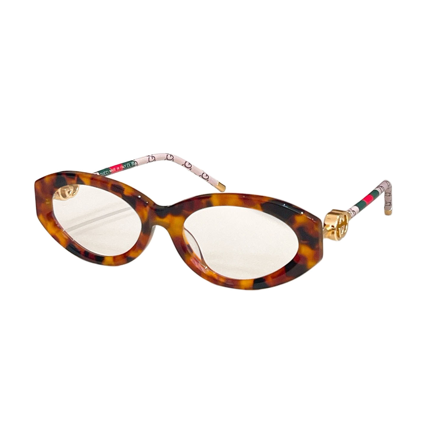 Gucci Oval glasses leopard/natural salmon/transparent black/black/black brown/leopard brown/black orange/natural salmon red/black with grey guccissima color Size 55口20-145