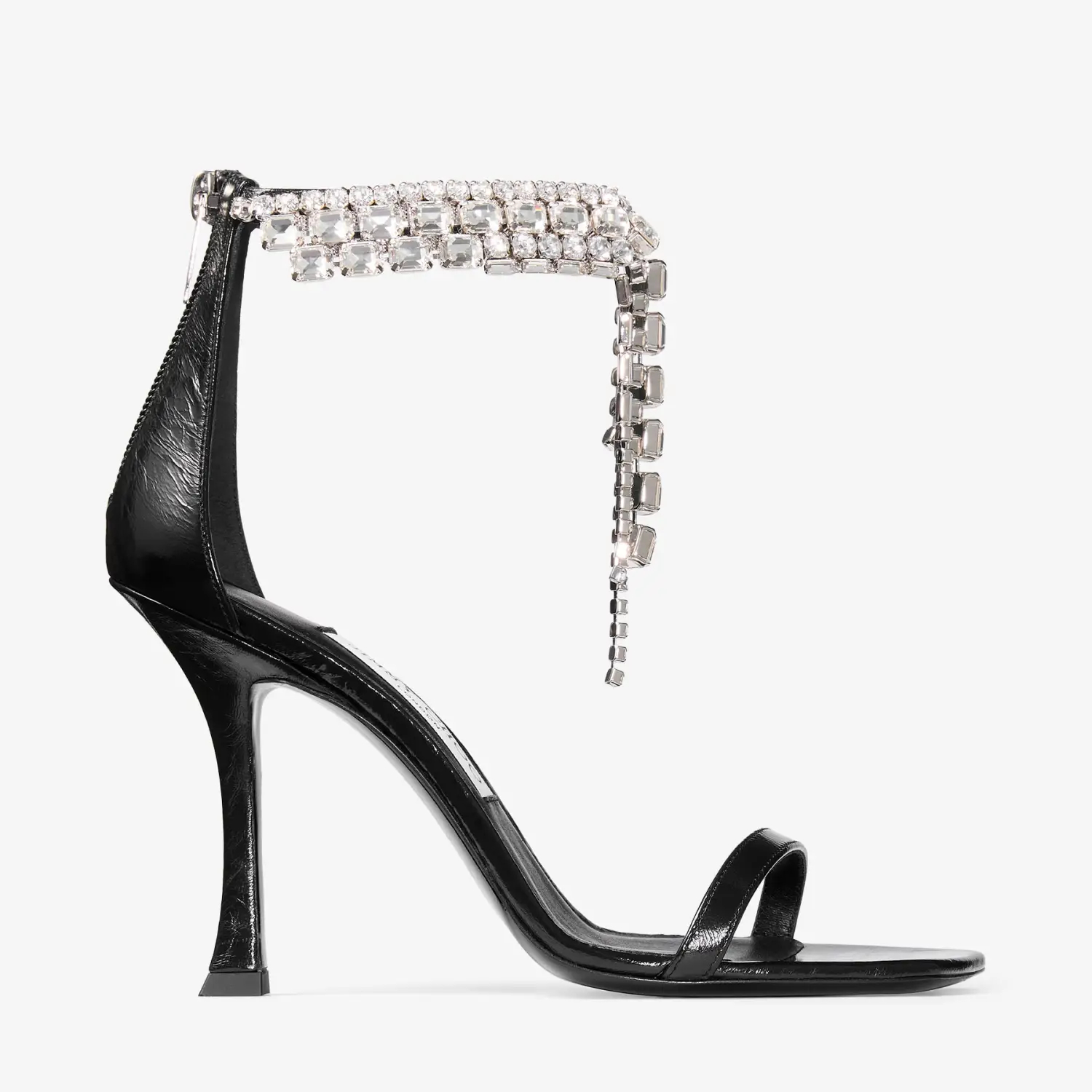 JIMMY CHOO Black vintage metallic texture leather high heeled sandals