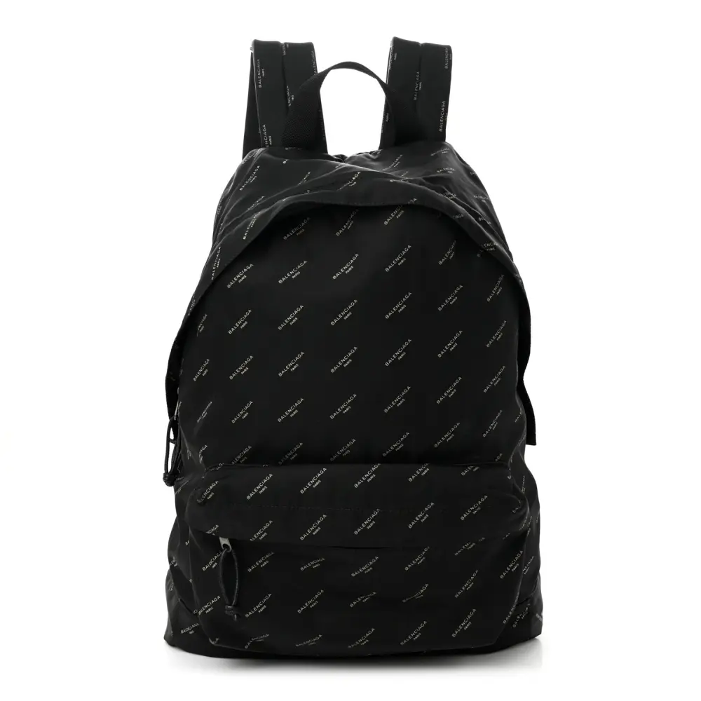 Balenciaga Medium Print Explorer Backpack Black/Gold Twill Nylon Allover Logo