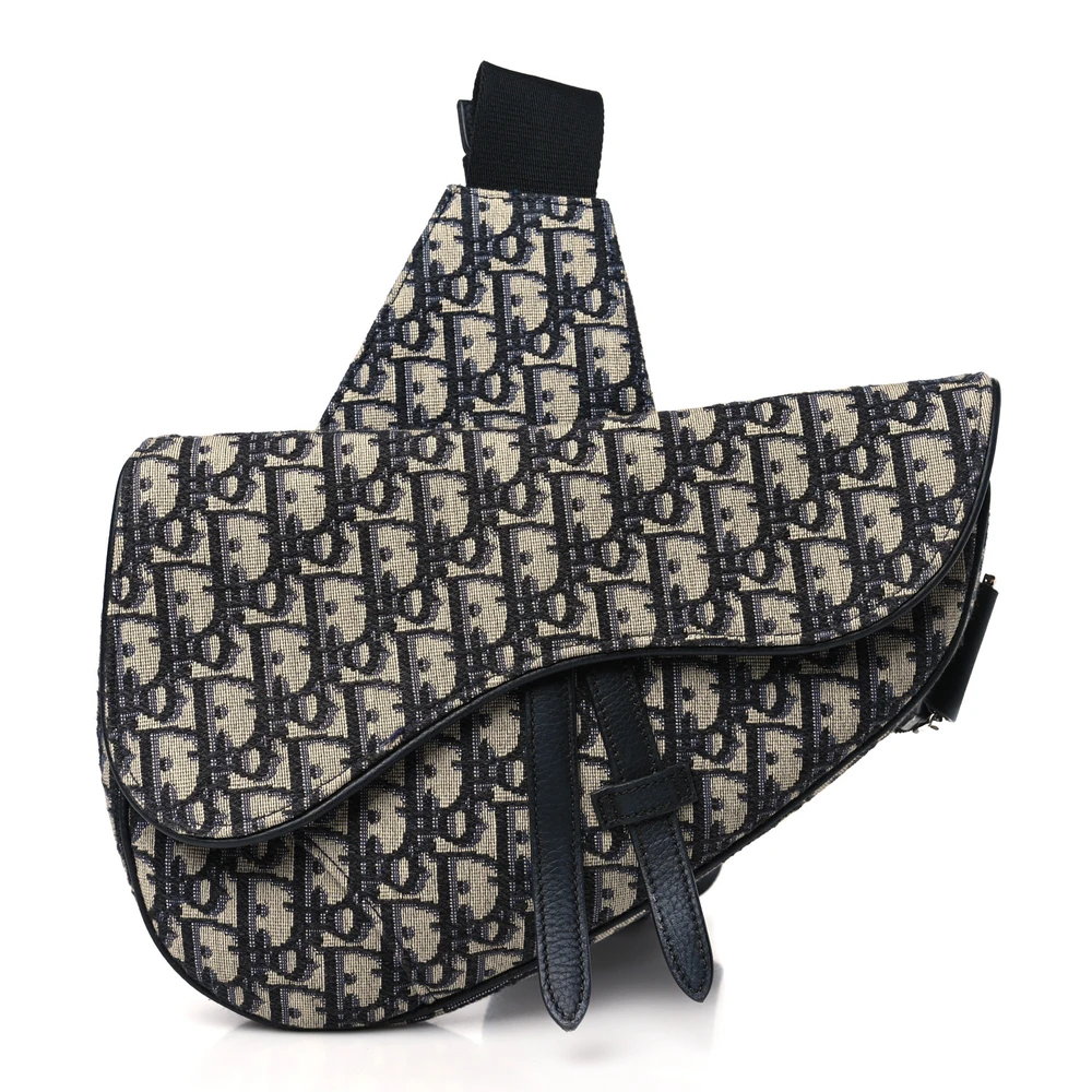 Dior Medium Men’s Saddle Bag Blue Oblique Canvas Silver Hardware