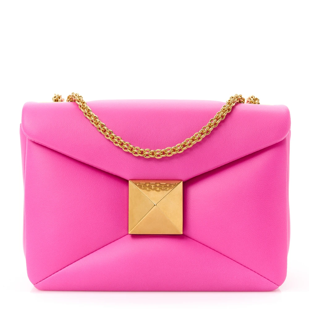 Valentino Garavani Small One Stud Chain Clutch Pink PP Nappa Leather Gold Hardware