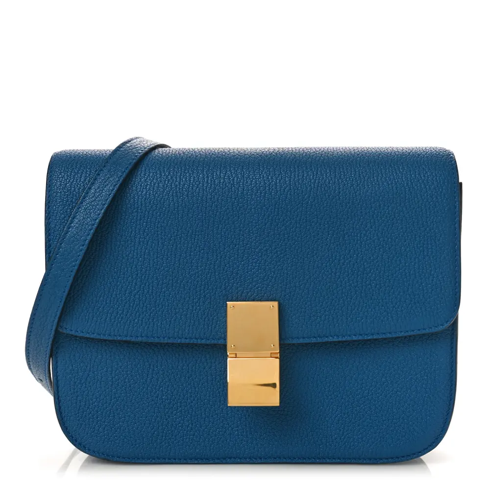 Celine Medium Classic Box Flap Bag Deepsea Goatskin Leather Gold Hardware