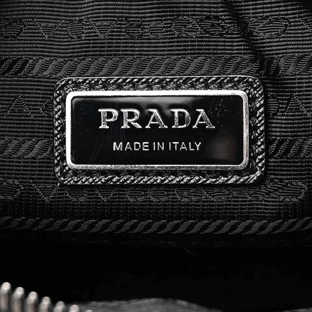 Prada Small Pocket Single Snap Buckle Shoulder Bag Black Re-Nylon & Saffiano Leather Silver Hardware