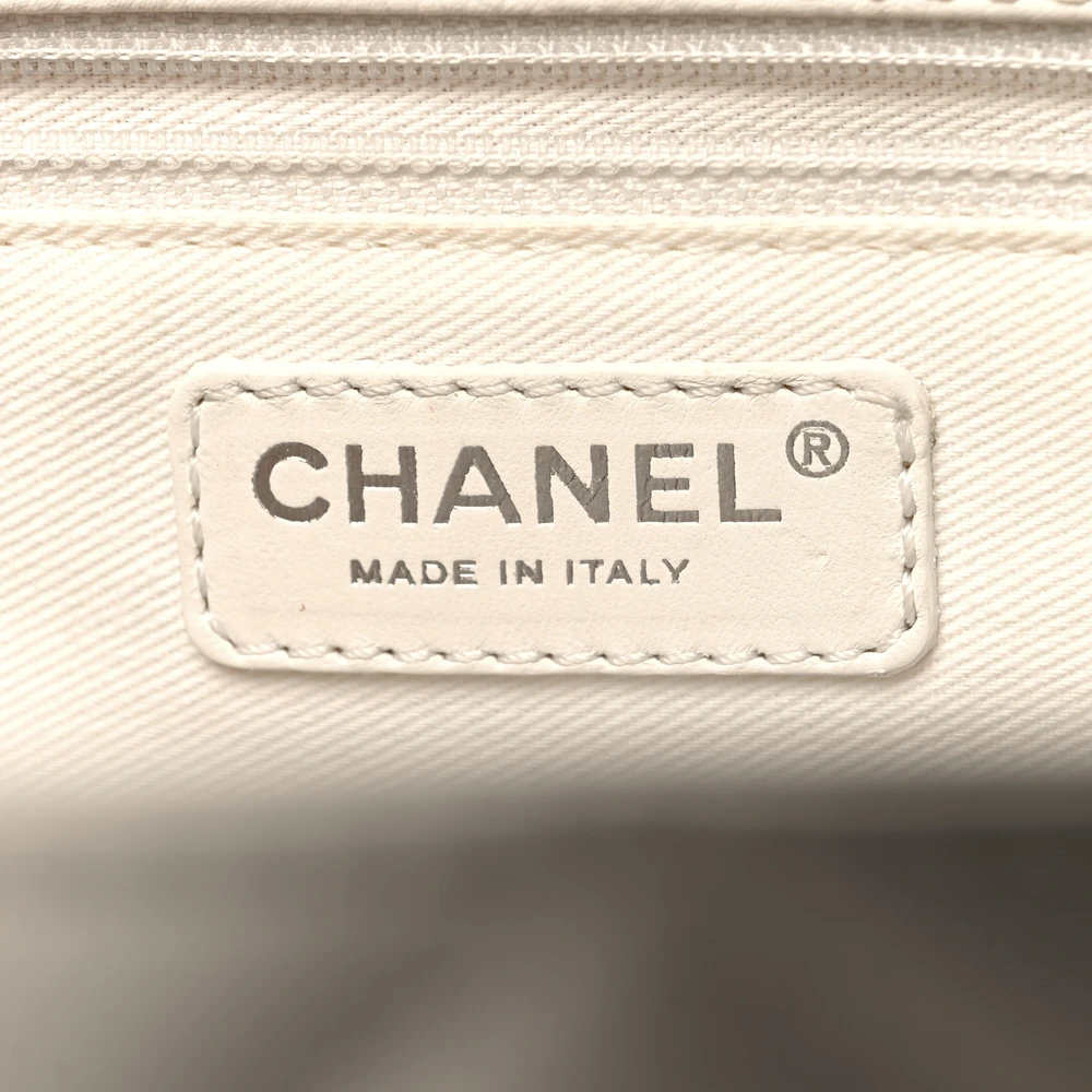 Chanel Grand Shopping Tote (GST) Large White Quilted Caviar Leather Silver Hardware