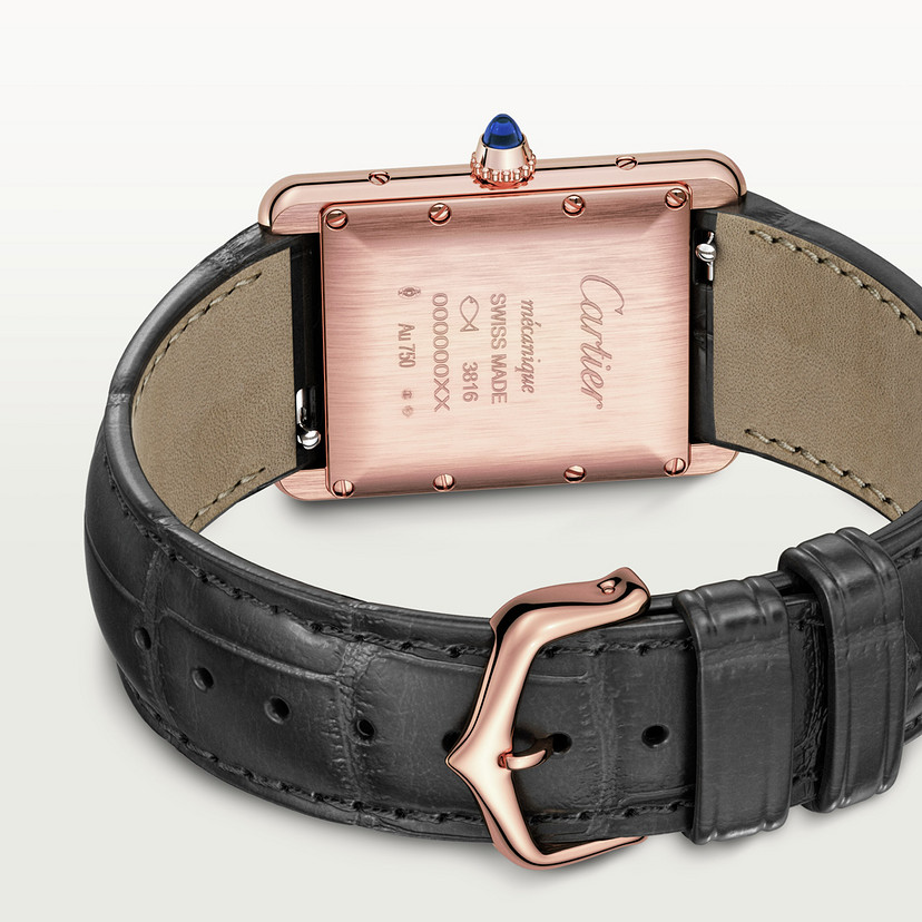 Tank Louis Cartier watch Large model rose gold leather CRWGTA0092