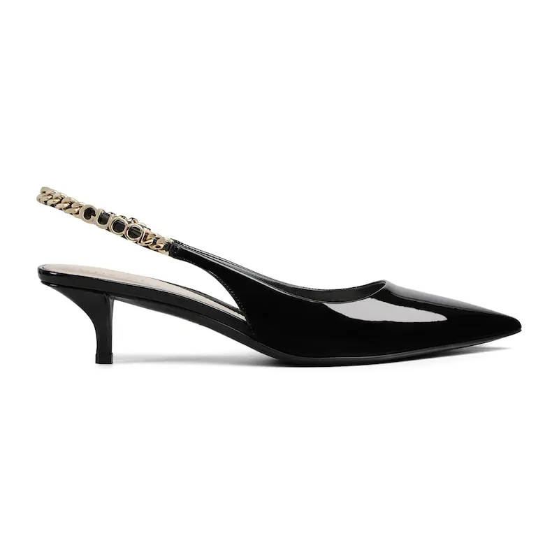 Gucci black patent leather pointed heels high heels shoes Rear lace up high heels